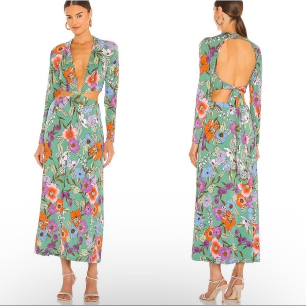 Revolve x AFRM Assi Green Long Sleeve Cut Out Dress Sz L